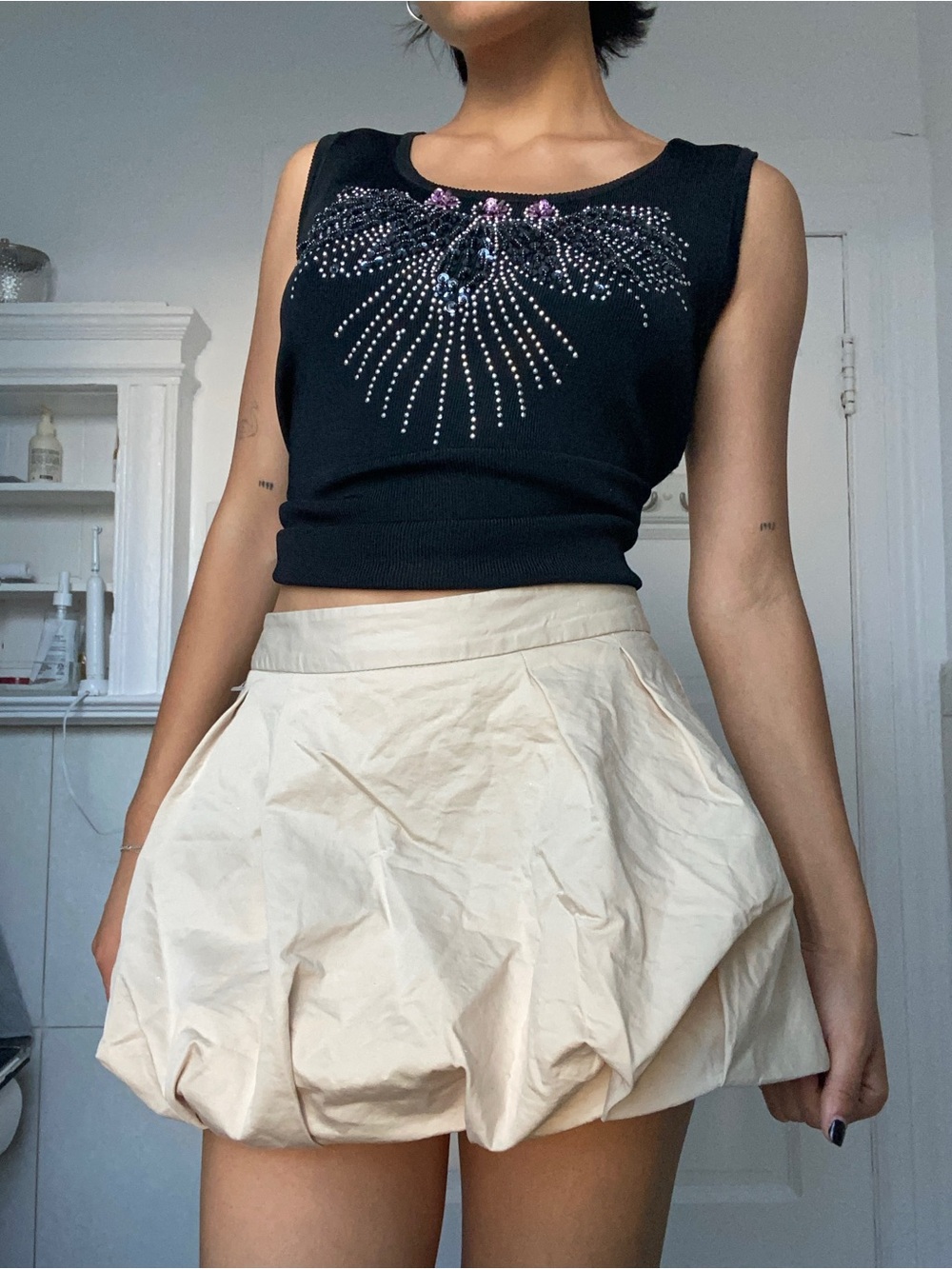 Zara Cream Bubble Skirt - Flared Mini